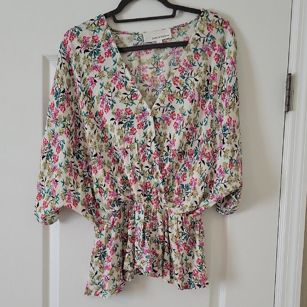 Jane Ashley Floral Blouse - Pink, Green, Cream
